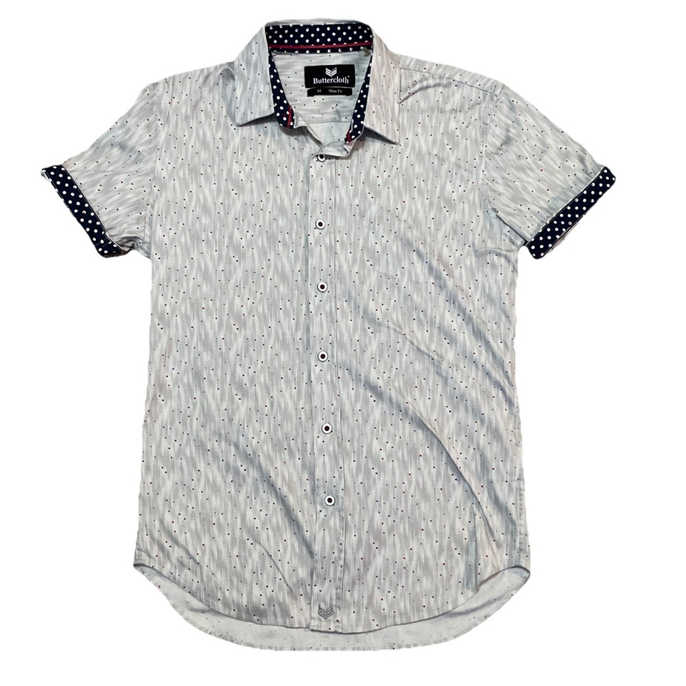Buttercloth Mens‎ Medium Slim Fit Short Sleeve Button Up Stretch Shirt